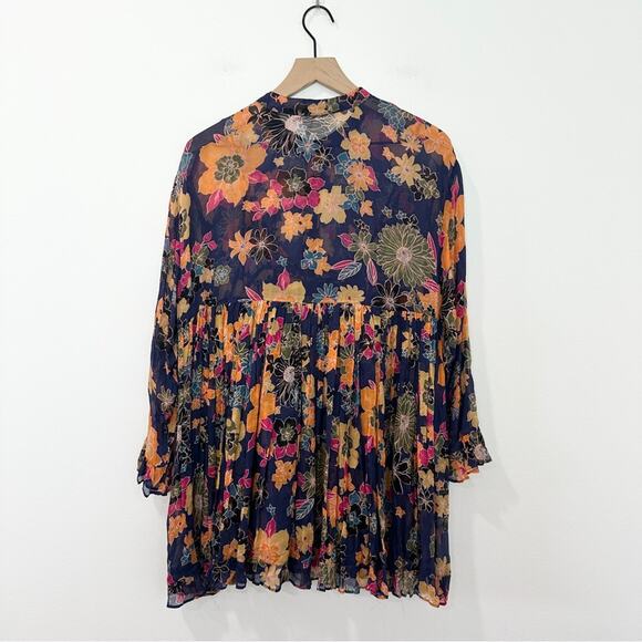 Free People Everything and More Chiffon Babydoll Mini Dress Floral Blue size XS - Picture 4 of 8